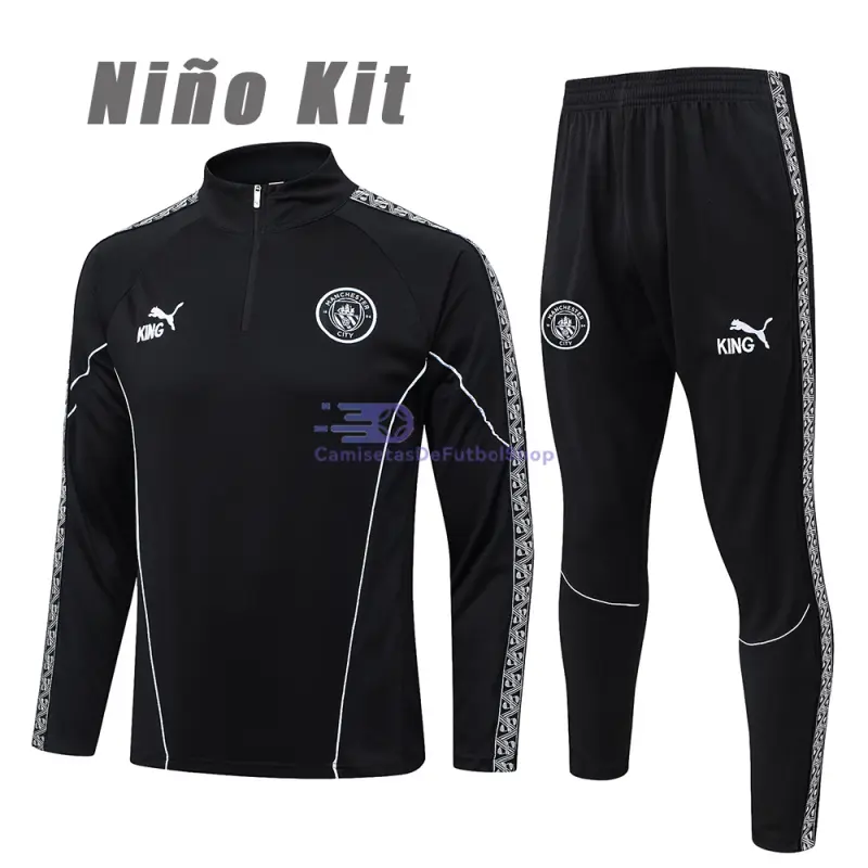 Sudadera De Entrenamiento Manchester City 2025/2026 Niño Kit Negro con Estampado en Manga