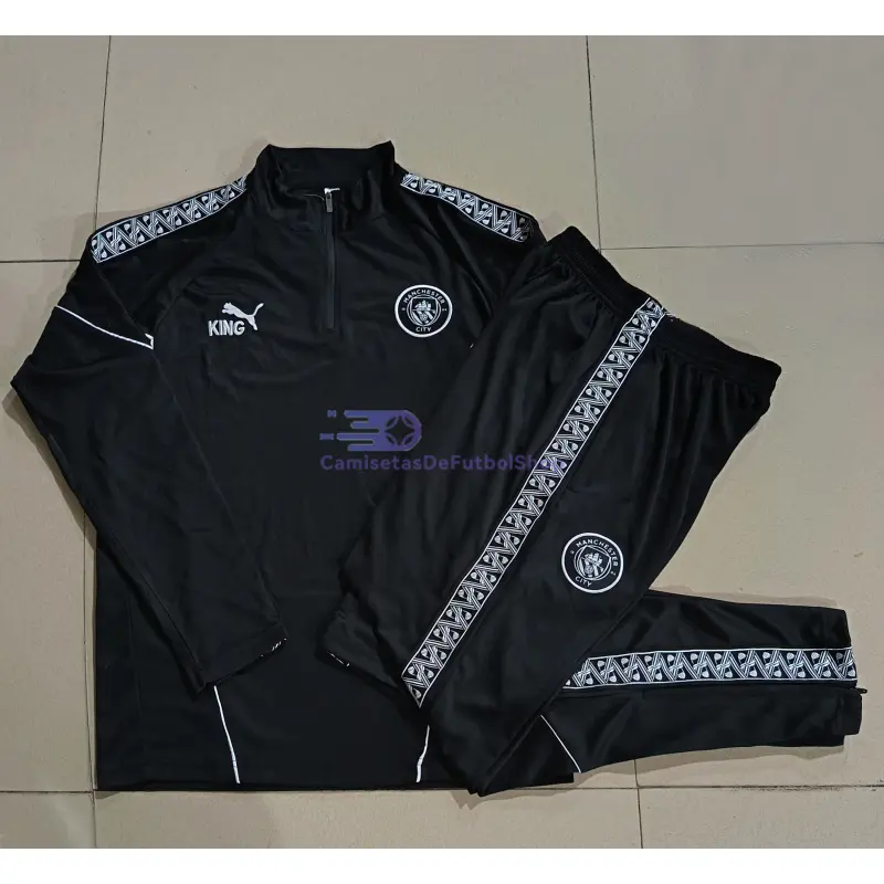 Sudadera De Entrenamiento Manchester City 2025/2026 Niño Kit Negro con Estampado en Manga