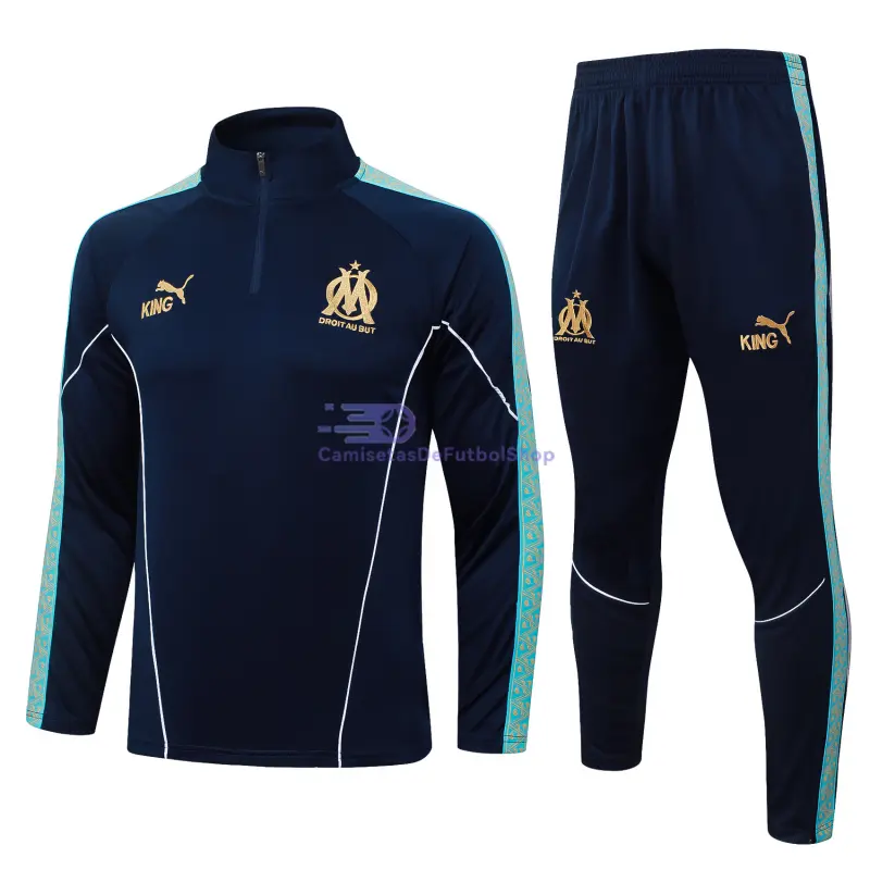 Sudadera De Entrenamiento Olympique Marsella 2025/2026 Kit Azul Marino/Verde