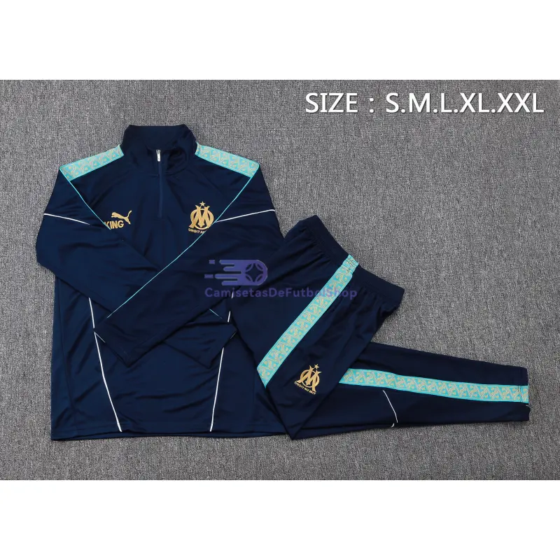Sudadera De Entrenamiento Olympique Marsella 2025/2026 Kit Azul Marino/Verde