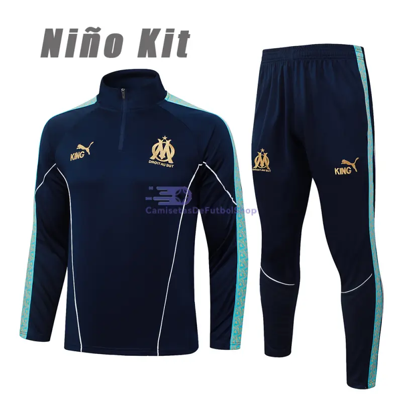 Sudadera De Entrenamiento Olympique Marsella 2025/2026 Niño Kit Azul Marino/Verde
