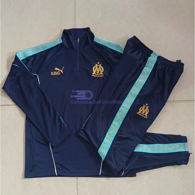 Sudadera De Entrenamiento Olympique Marsella 2025/2026 Niño Kit Azul Marino/Verde