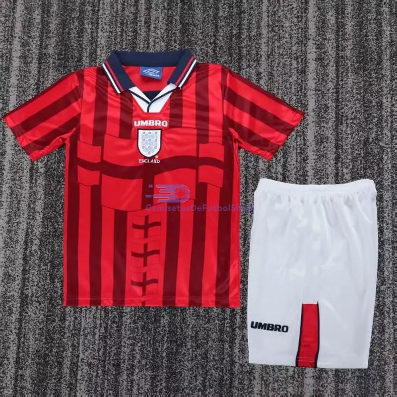 Camiseta Inglaterra 1998 2ª Equipación Retro Rojo/Azul Niño Kit