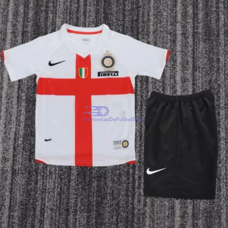 Camiseta Inter de Milan 2007/2008 2ª Equipación Retro Blanco/Rojo Niño Kit