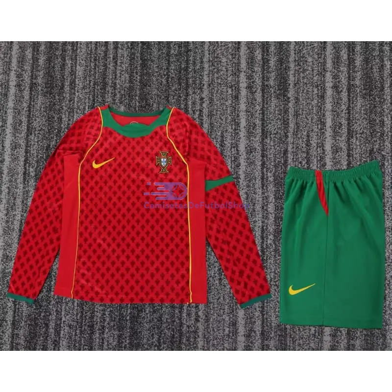 Camiseta Portugal 2004 1ª Equipación Retro ML Rojo/Verde Niño Kit