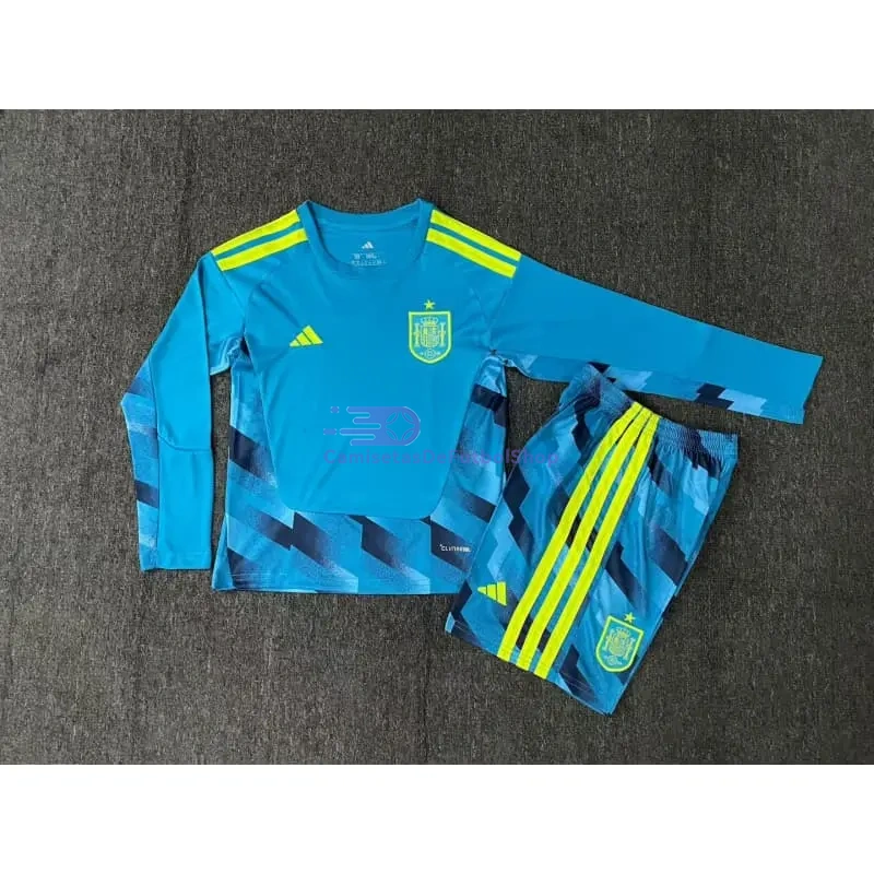 Camiseta de Portero España 2026 1ª Equipación Mundial ML Azul Niño Kit