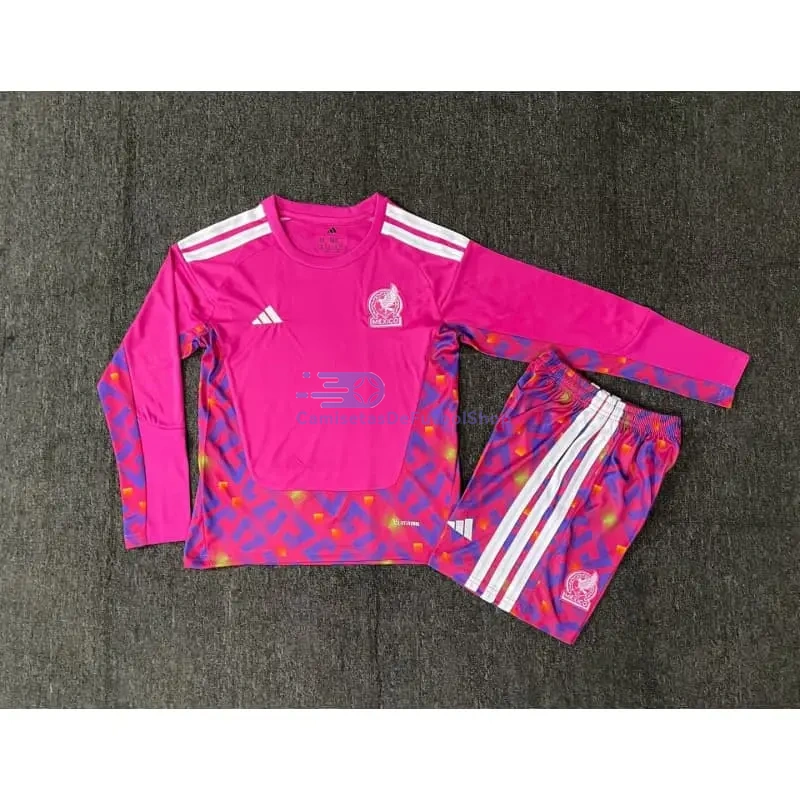 Camiseta de Portero México Mundial 2026 1ª Equipación ML Rosa Niño Kit