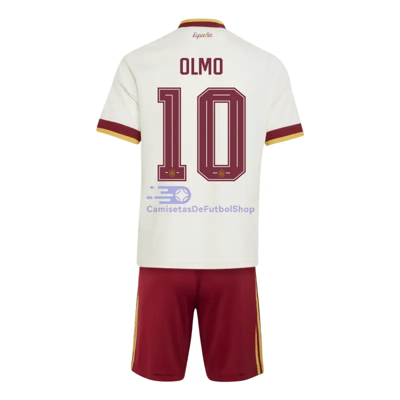 Camiseta Olmo 10 España Mundial 2026 2ª Equipación Blanco/Rojo Niño Kit