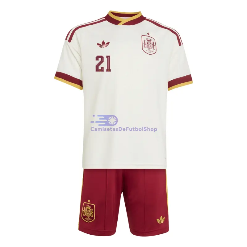 Camiseta Oyarzabal 21 España Mundial 2026 2ª Equipación Blanco/Rojo Niño Kit