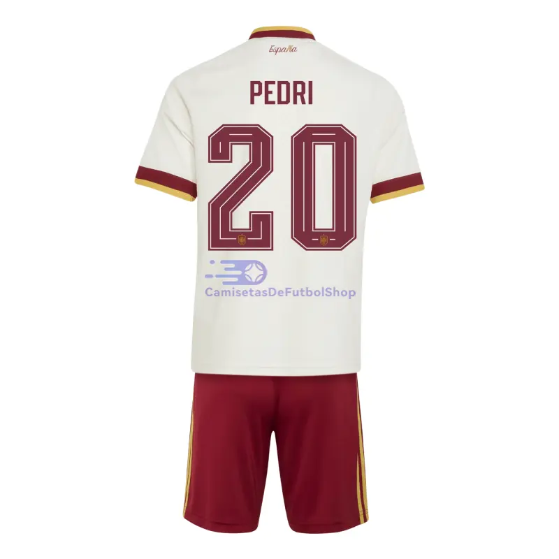 Camiseta Pedri 20 España Mundial 2026 2ª Equipación Blanco/Rojo Niño Kit