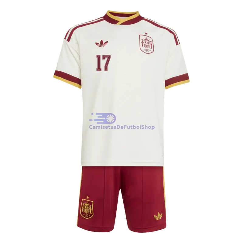 Camiseta Williams Jr 17 España Mundial 2026 2ª Equipación Blanco/Rojo Niño Kit