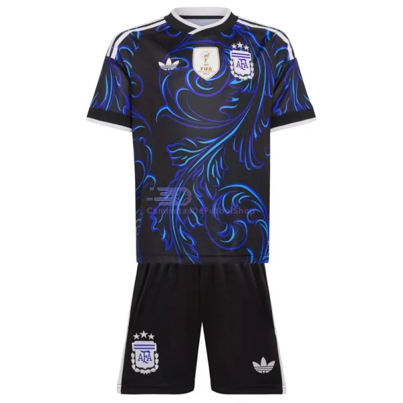 Camiseta Argentina Mundial 2026 2ª Equipación Azul Niño Kit con FIFA2022