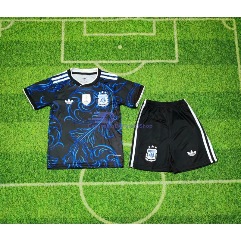 Camiseta Argentina Mundial 2026 2ª Equipación Azul Niño Kit con FIFA2022
