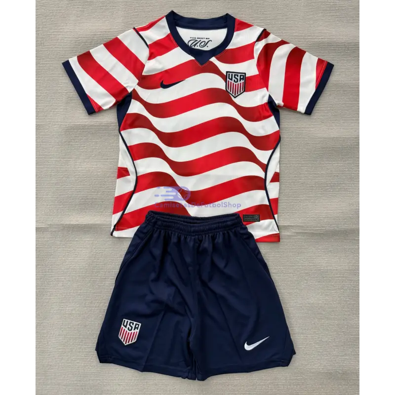 Camiseta EE.UU Mundial 2026 1ª Equipación Rojo/Blanco Niño Kit