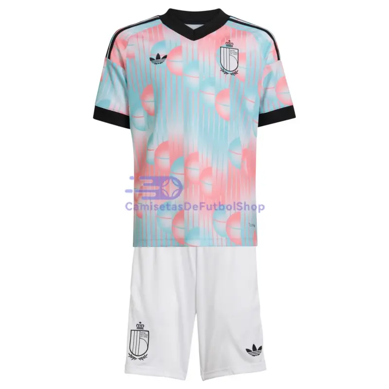 Camiseta Bélgica Mundial 2026 2ª Equipación Rosa/Azul Claro Niño Kit