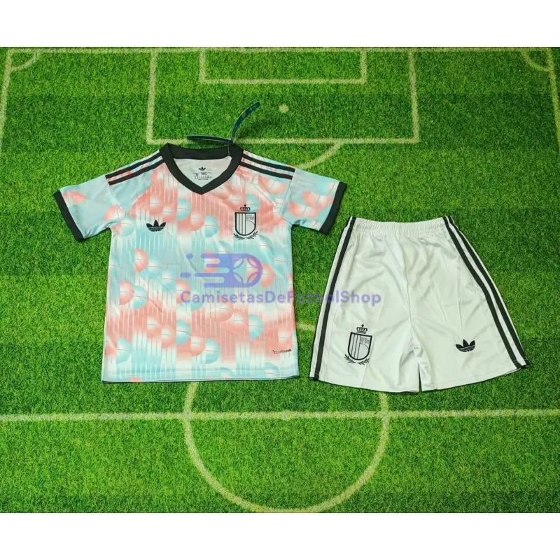 Camiseta Bélgica Mundial 2026 2ª Equipación Rosa/Azul Claro Niño Kit