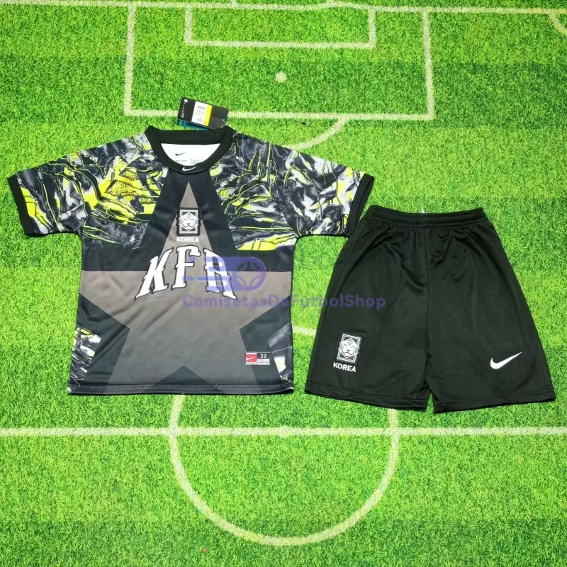 Camiseta de Portero Corea del Sur Hollywood Mundial 2026 Negro/Gris Niño Kit