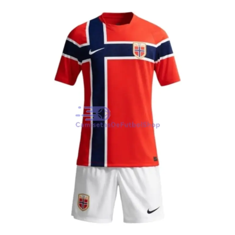Camiseta Noruega Mundial 2026 1ª Equipación Rojo/Azul Niño Kit