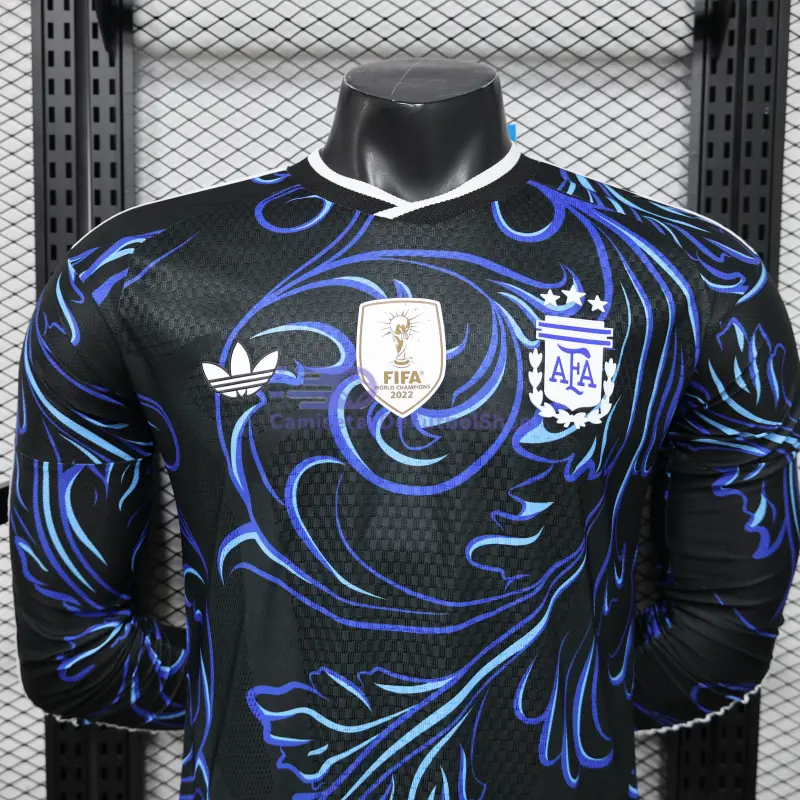 Camiseta Argentina Mundial 2026 2ª Equipación ML Negro/Azul con FIFA2022 (EDICIÓN JUGADOR)