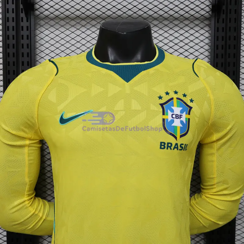 Camiseta Brasil Mundial 2026 1ª Equipación ML Amarillo (EDICIÓN JUGADOR)