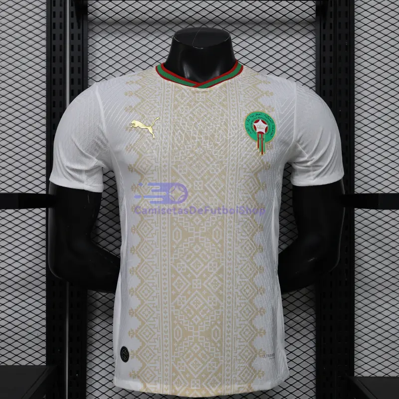 Camiseta Marruecos Mundial 2026 2ª Equipación Blanco/Oro (EDICIÓN JUGADOR)