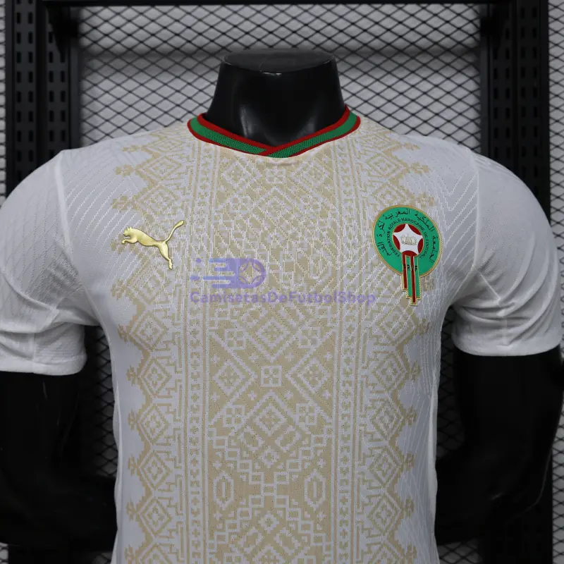 Camiseta Marruecos Mundial 2026 2ª Equipación Blanco/Oro (EDICIÓN JUGADOR)