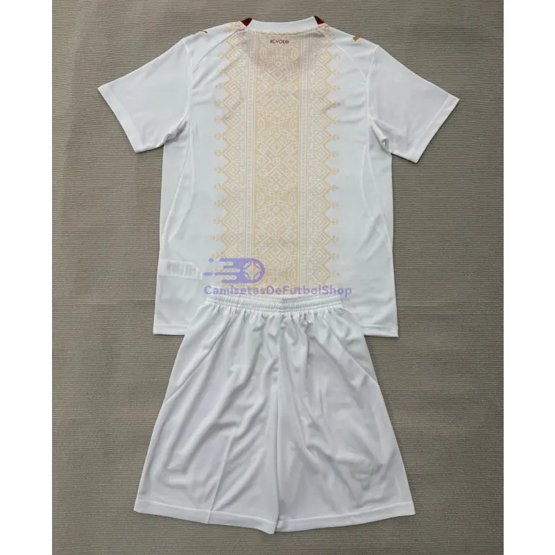 Camiseta Marruecos Mundial 2026 2ª Equipación Blanco/Oro Niño Kit