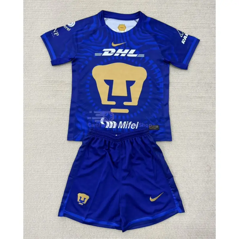 Camiseta Pumas UNAM 2025/2026 2ª Equipación Azul Niño Kit