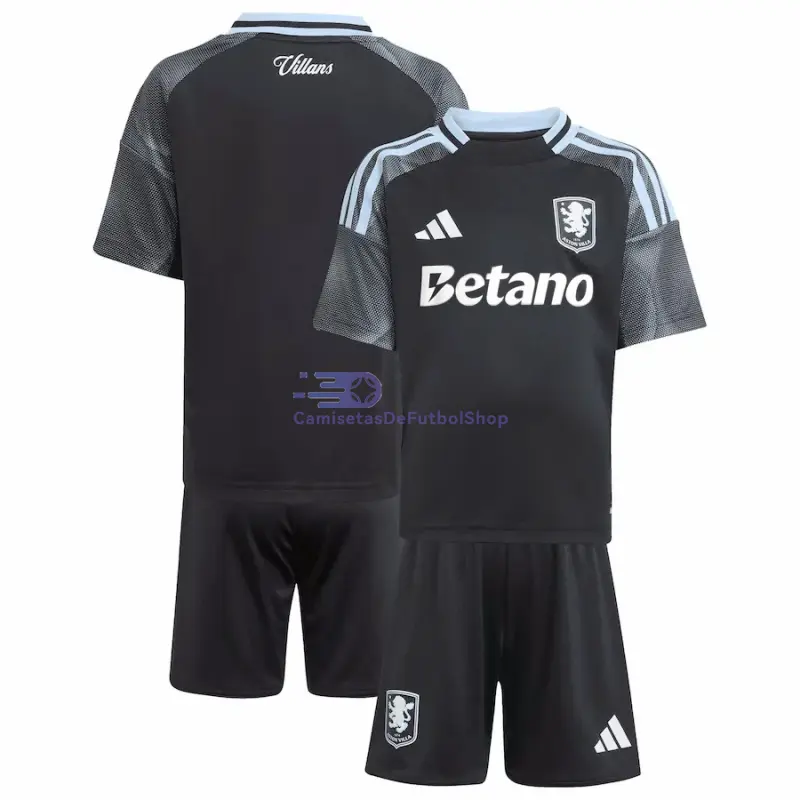 Camiseta Aston Villa 2025/2026 2ª Equipación Negro Niño Kit