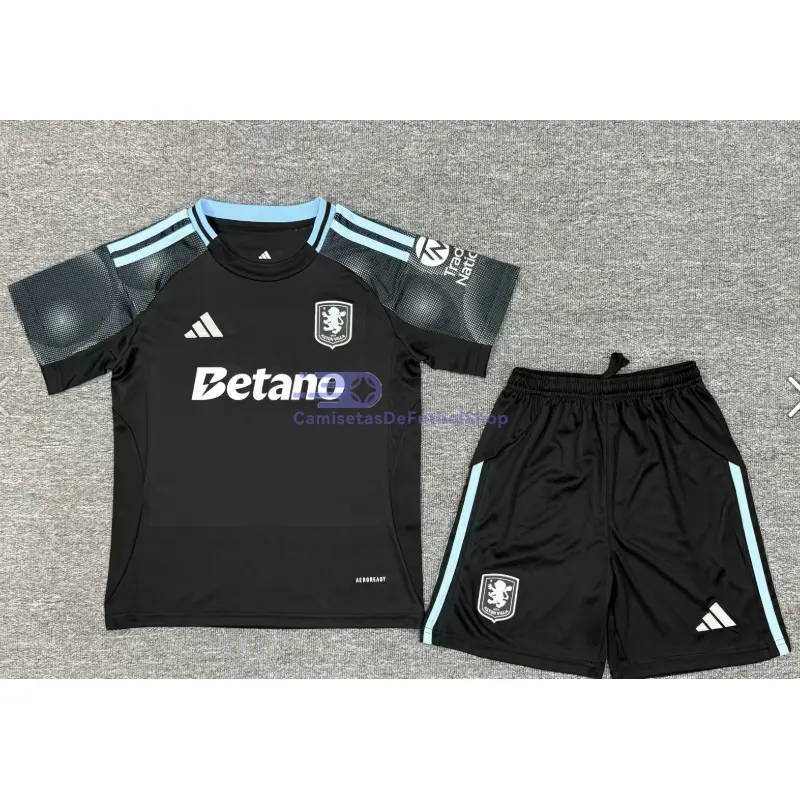 Camiseta Aston Villa 2025/2026 2ª Equipación Negro Niño Kit