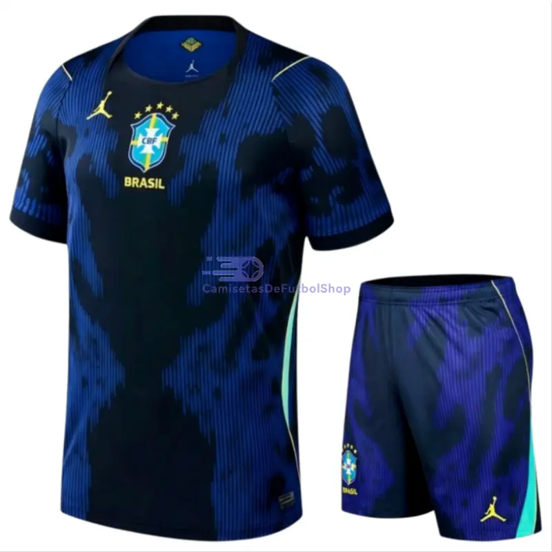 Camiseta Brasil Mundial 2026 2ª Equipación Azul Niño Kit