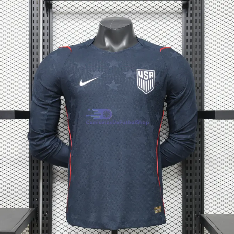 Camiseta EE.UU Mundial 2026 2ª Equipación ML Negro Obsidiana (EDICIÓN JUGADOR)