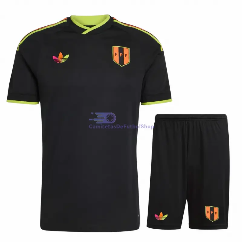 Camiseta Perú Mundial 2026 2ª Equipación Negro Niño Kit