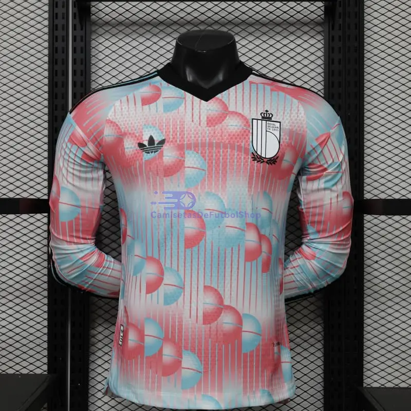 Camiseta Bélgica Mundial 2026 2ª Equipación ML Rosa/Azul Claro (EDICIÓN JUGADOR)