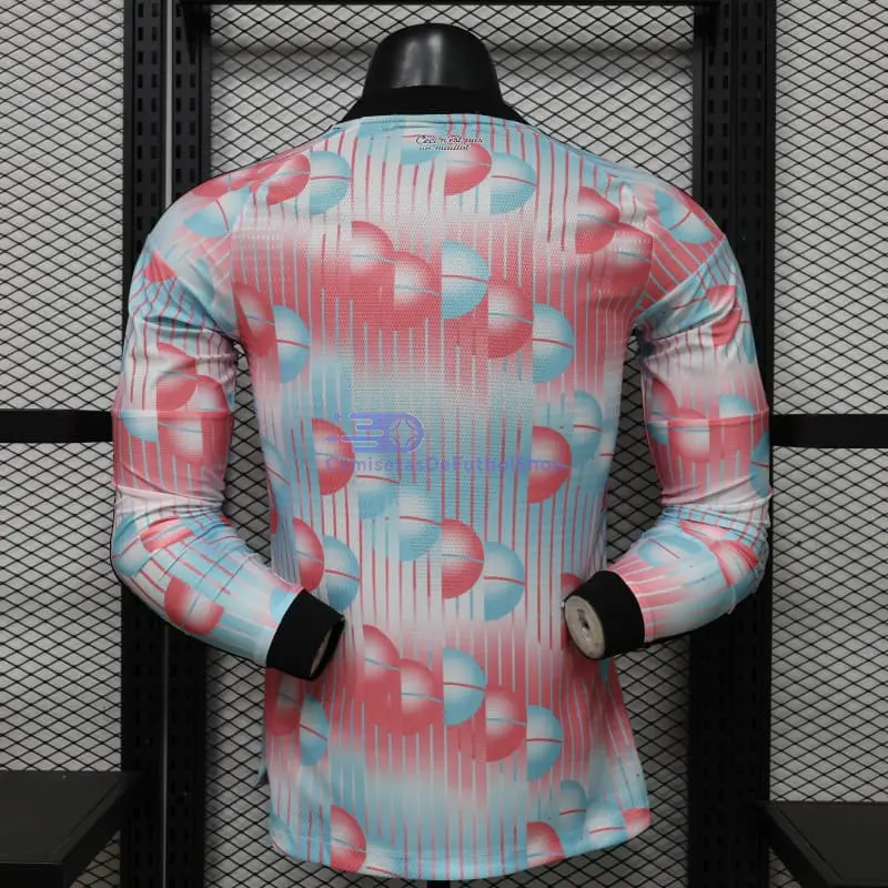 Camiseta Bélgica Mundial 2026 2ª Equipación ML Rosa/Azul Claro (EDICIÓN JUGADOR)