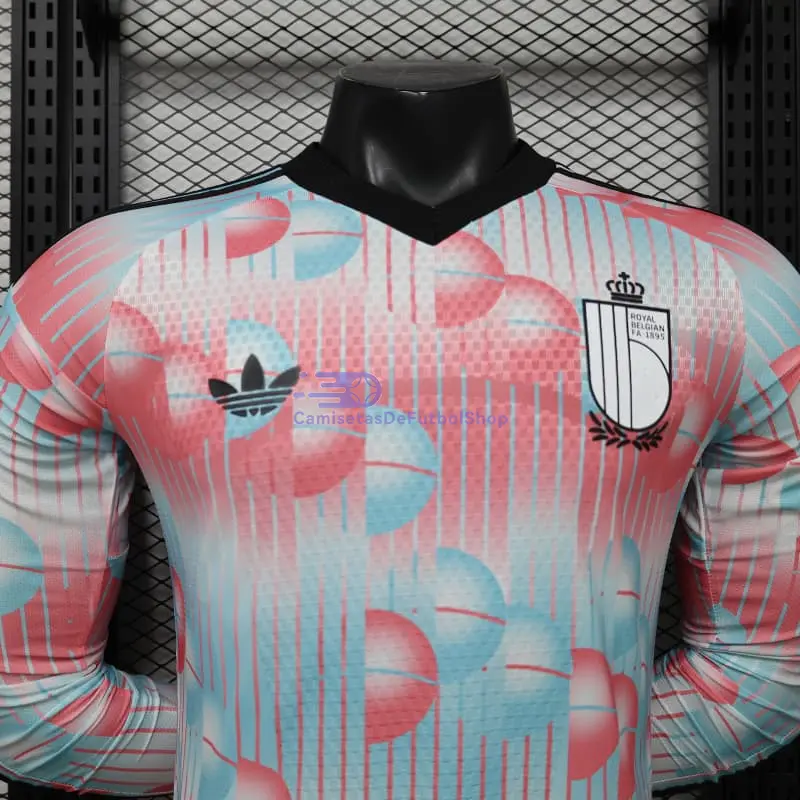 Camiseta Bélgica Mundial 2026 2ª Equipación ML Rosa/Azul Claro (EDICIÓN JUGADOR)