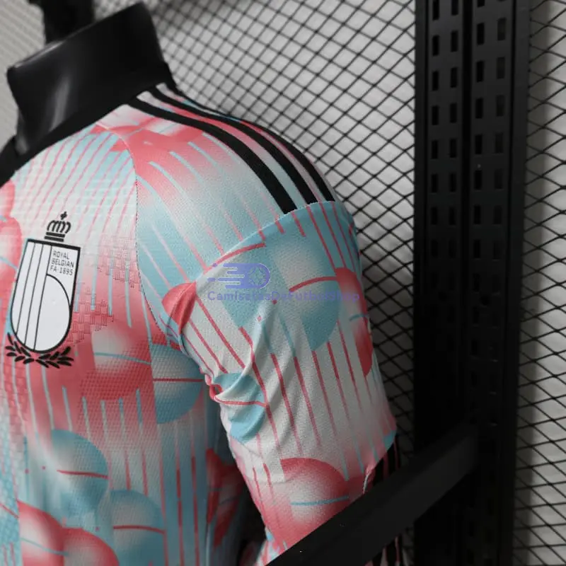 Camiseta Bélgica Mundial 2026 2ª Equipación ML Rosa/Azul Claro (EDICIÓN JUGADOR)