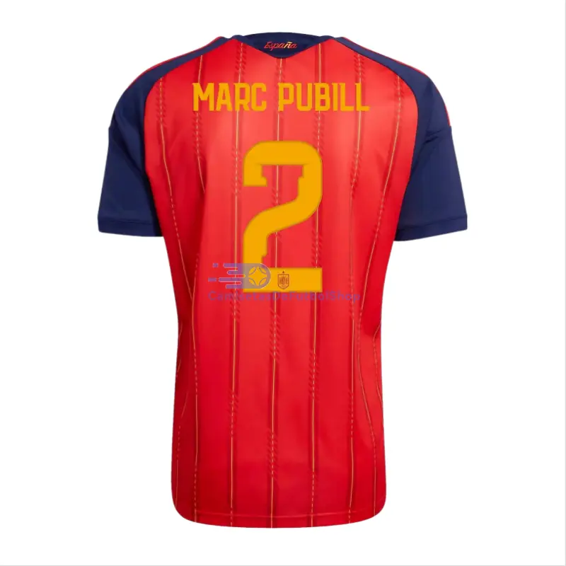 Camiseta Marc Pubill 2 España Mundial 2026 1ª Equipación Rojo/Azul