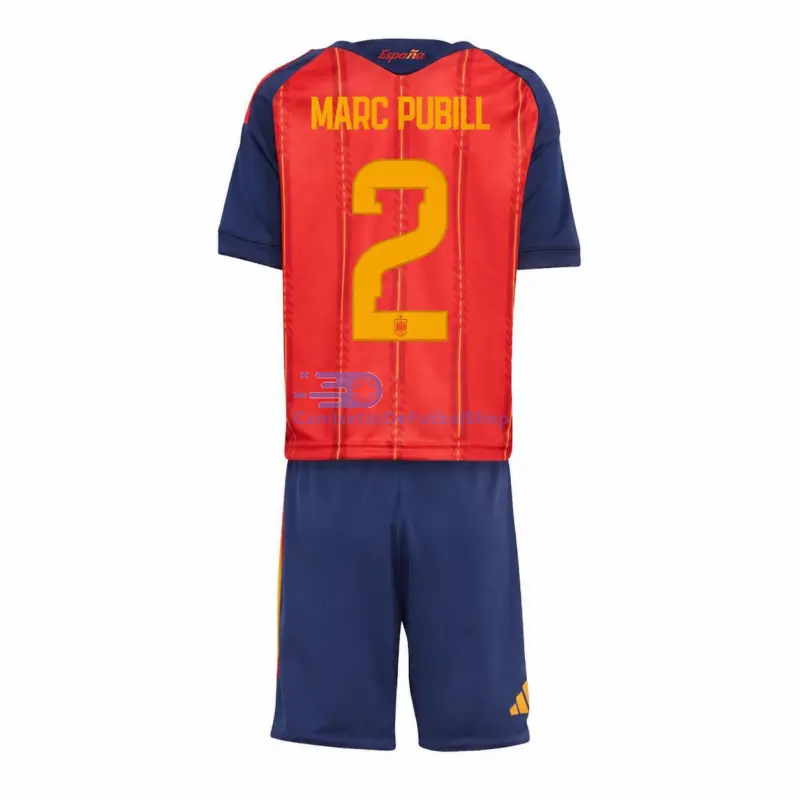 Camiseta Marc Pubill 2 España Mundial 2026 1ª Equipación Rojo/Azul Niño Kit