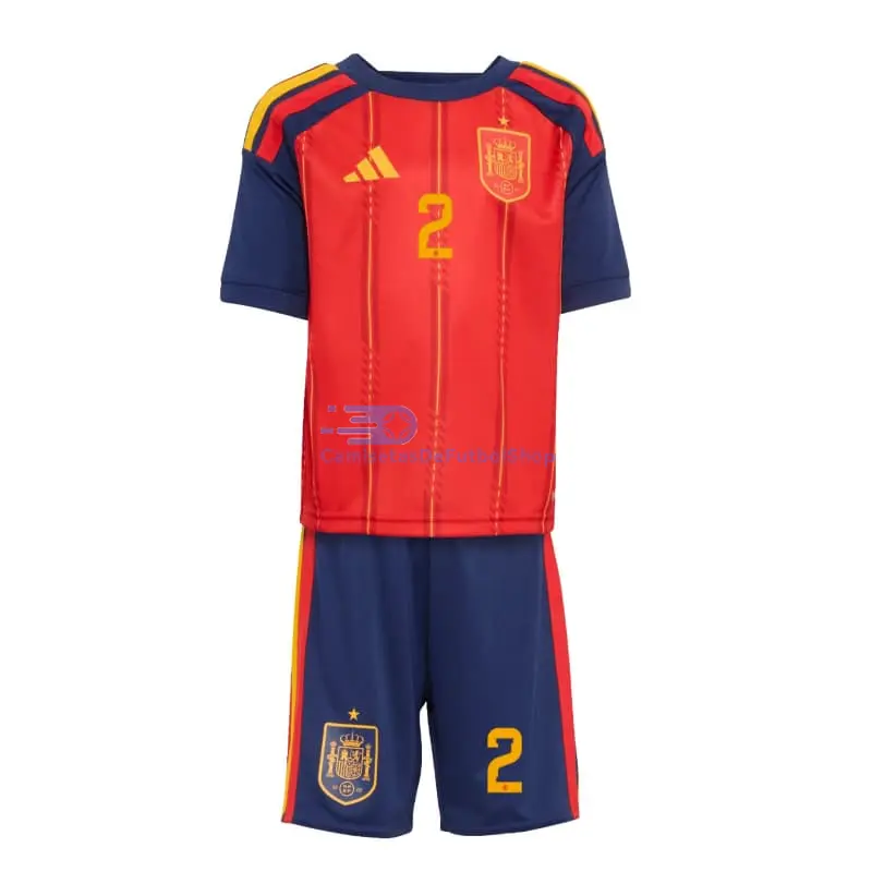 Camiseta Marc Pubill 2 España Mundial 2026 1ª Equipación Rojo/Azul Niño Kit
