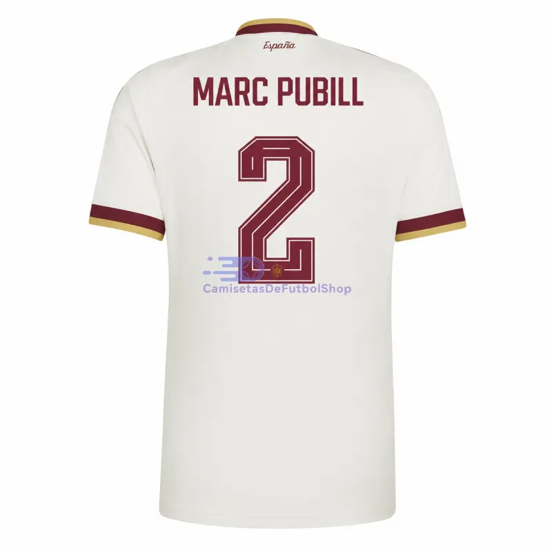 Camiseta Marc Pubill 2 España Mundial 2026 2ª Equipación Blanco/Rojo
