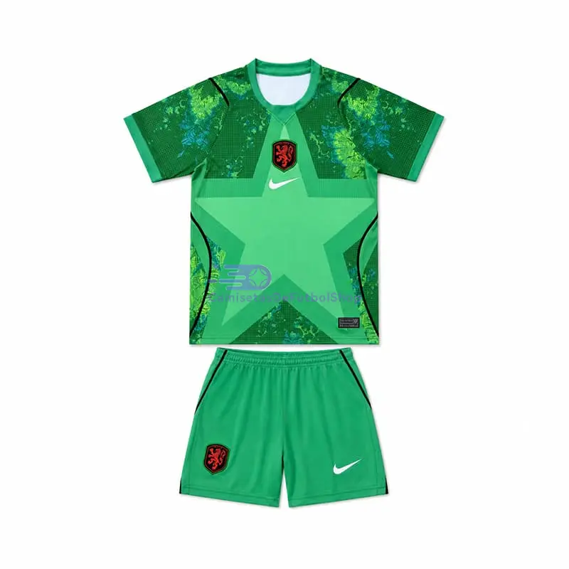 Camiseta de Portero Holanda Mundial 2026 Verde Niño Kit