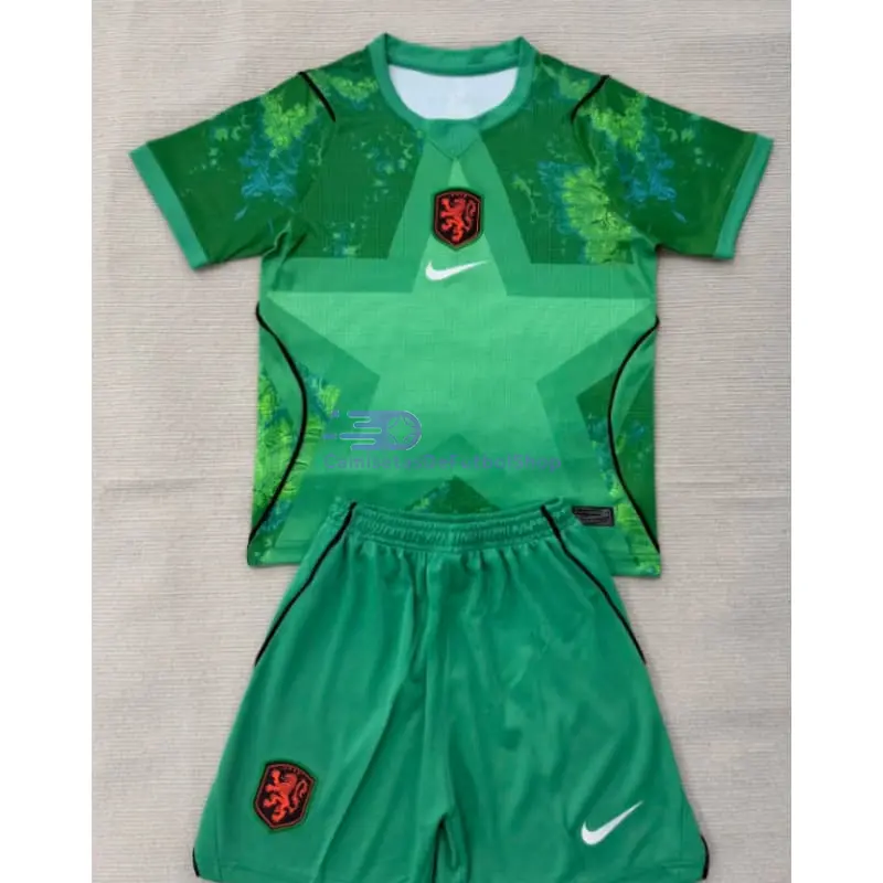 Camiseta de Portero Holanda Mundial 2026 Verde Niño Kit