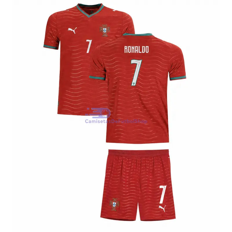 Camiseta Ronaldo 7 Portugal Mundial 2026 1ª Equipación Rojo Niño Kit