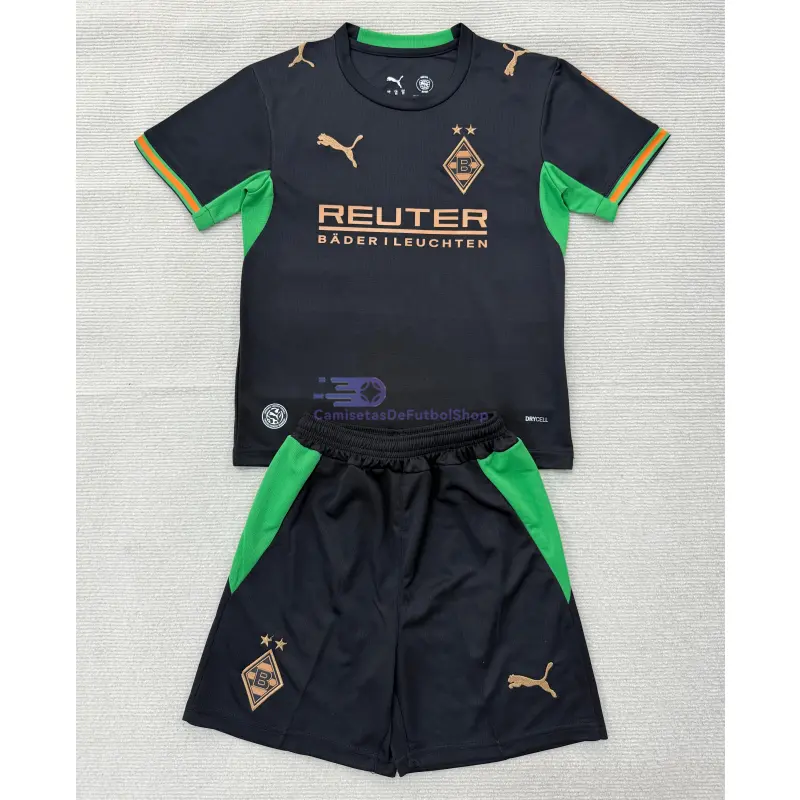 Camiseta Borussia Mönchengladbach 2026/2027 2ª Equipación Negro Niño Kit