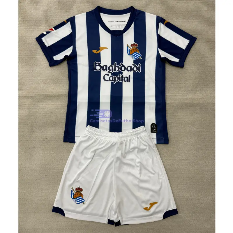 Camiseta Real Sociedad 2026/2027 1ª Equipación Azul/Blanco Niño Kit con Parche La Liga