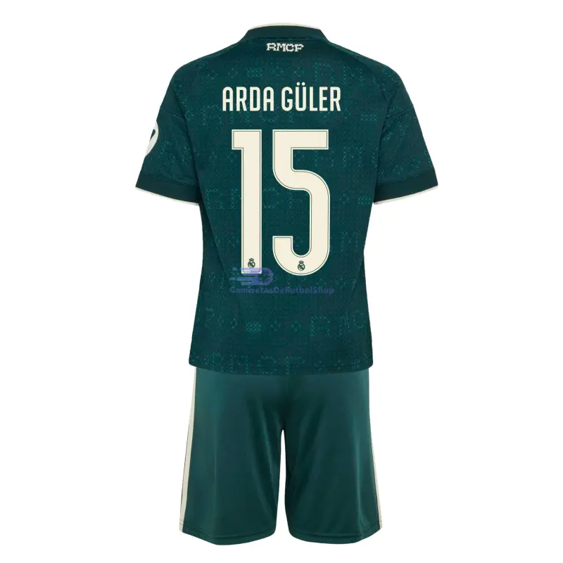 Camiseta ARDA GÜLER 15 Real Madrid 2026/2027 2ª Equipación Verde Oscuro Niño Kit con Parche HP