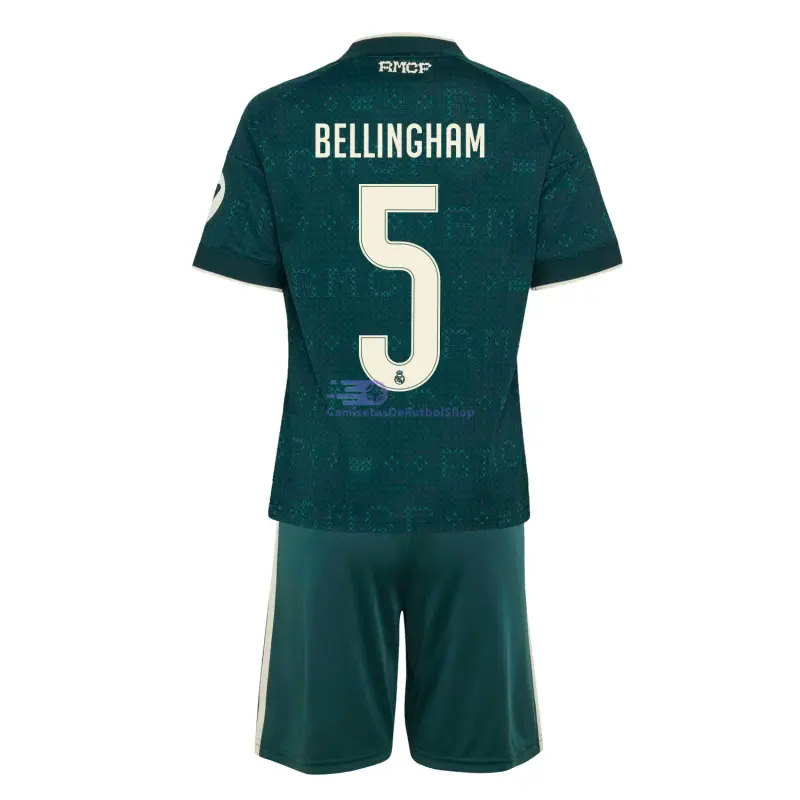 Camiseta BELLINGHAM 5 Real Madrid 2026/2027 2ª Equipación Verde Oscuro Niño Kit con Parche HP