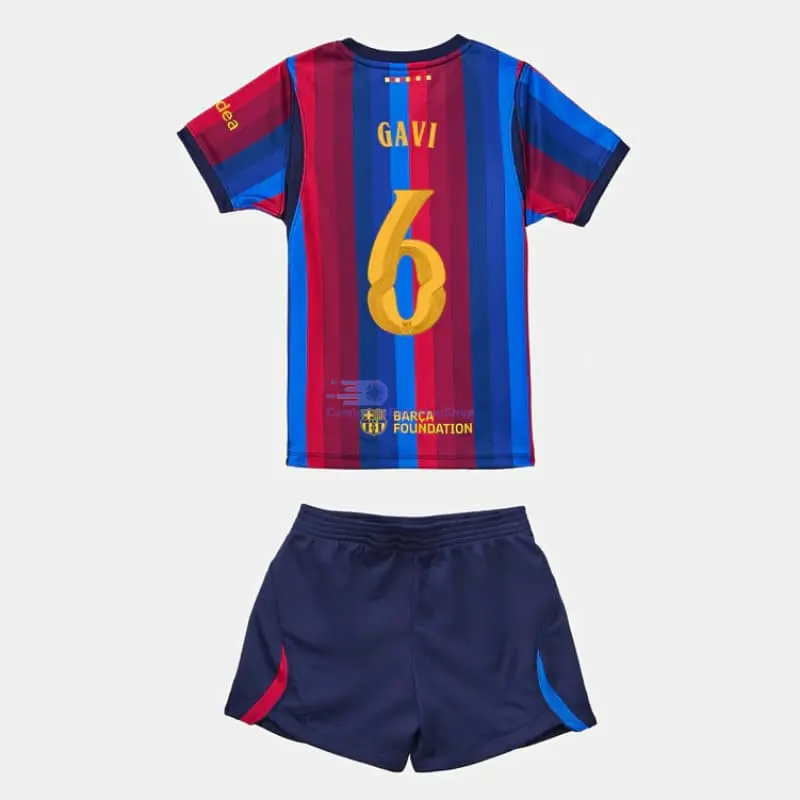 Camiseta GAVI 6 Barcelona 2026/2027 1ª Equipación Rojo/Azul Niño Kit UCL