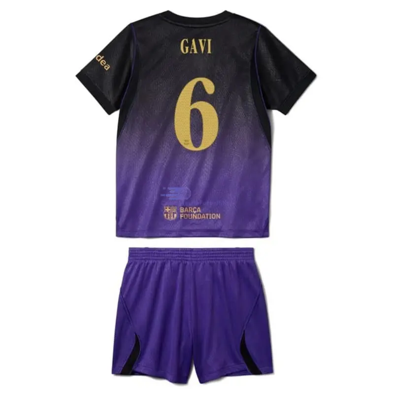 Camiseta GAVI 6 Barcelona 2026/2027 2ª Equipación Negro/Morado Niño Kit UCL